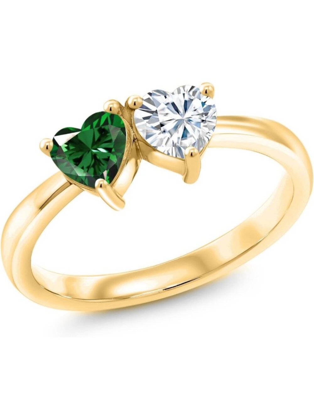 Stunning Heart-Shaped Green Nano Emerald & Moissanite Right-Hand Ring in 18K